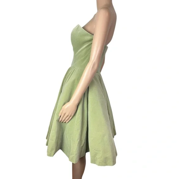 Ted Baker Langley Janini Retro Style Strapless Velvet A-Line Sage Green Dress - Picture 3 of 15